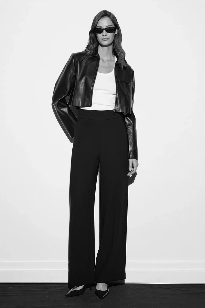 Dilvin Black DILVIN High-Waist Wide-Leg Crepe Trousers for Women | Best Price UAE