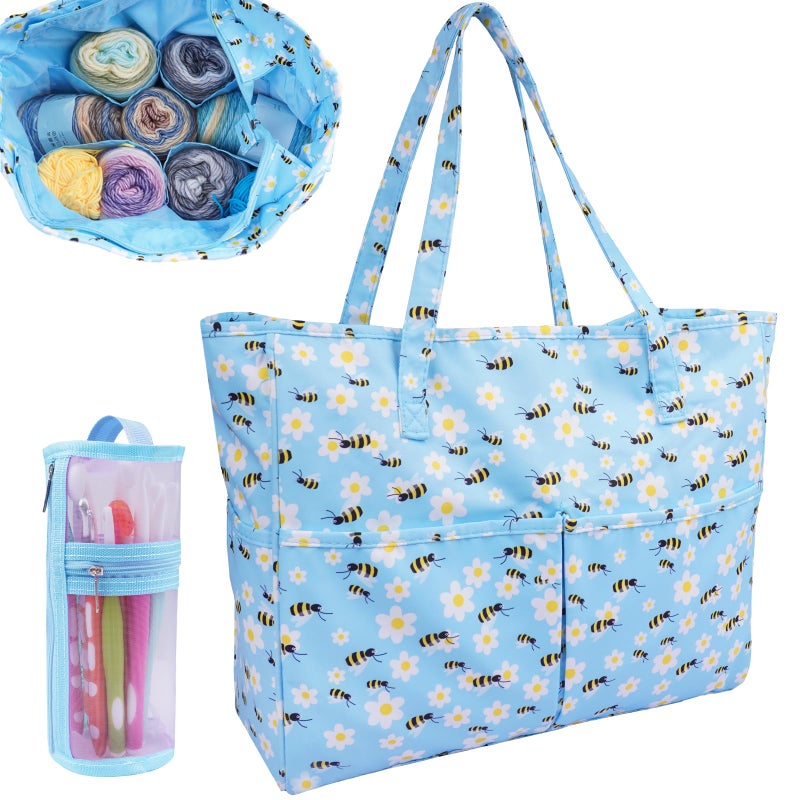 Hobekoee Crochet Bag Organizer Yarn Storage OrganizerPortable Yarn Bag with Multiple Pockets for Yarn Balls Knitting Crochet Accessories - Image 3