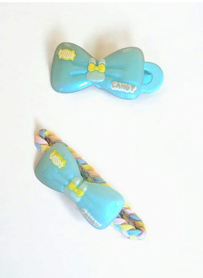 مجموعة من مشبك و ربطة شعر للفتيات باللون الازرق - Image 1