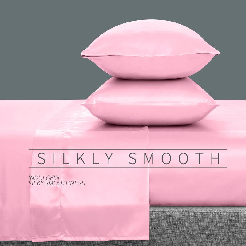 Cobedzy 4 Piece Luxury Full Size Sheet Sets  Soft Silky Bed Sheets Full  Pink Satin Sheets Full with 1 Deep Pocket Fitted Sheet 1 Flat Sheet 2 Satin Pillowcases - Image 2