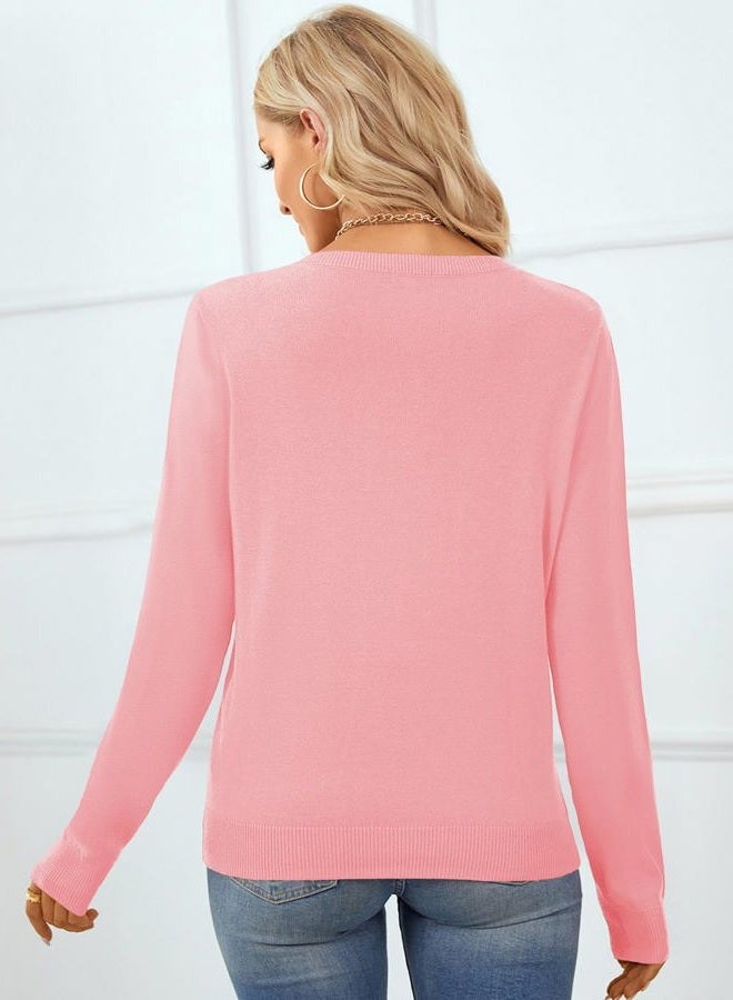QUALFORT Women's Sweater 100% Cotton Soft Knit Pullover Tops, A-pink, M - Image 4