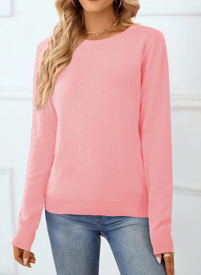 QUALFORT Women's Sweater 100% Cotton Soft Knit Pullover Tops, A-pink, M - Image 3