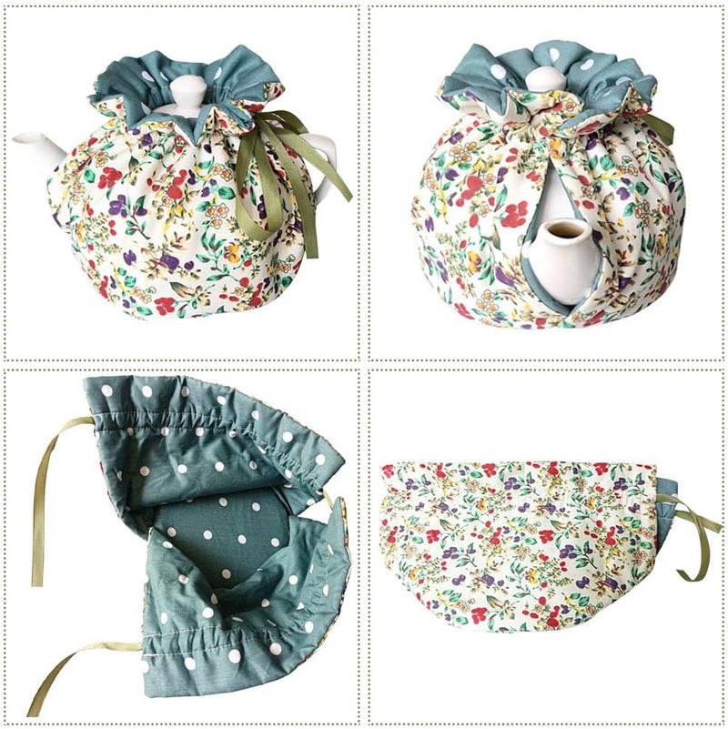 Yangshine Vintage Handmade Tea Cozy, Nature Cotton Teapot Dust Proof Cover Insulated Kettle Tea Warmer for Home Kitchen Decor Tea Cozies for Hotel Restaurant Tea Party (Cherry) - Image 3