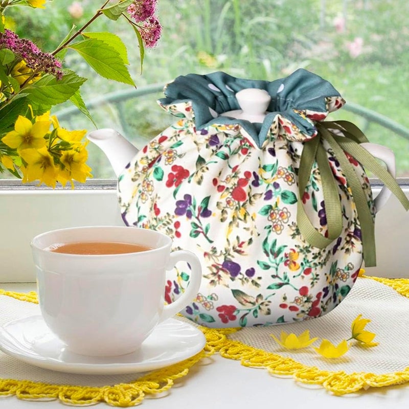 Yangshine Vintage Handmade Tea Cozy, Nature Cotton Teapot Dust Proof Cover Insulated Kettle Tea Warmer for Home Kitchen Decor Tea Cozies for Hotel Restaurant Tea Party (Cherry) - Image 4