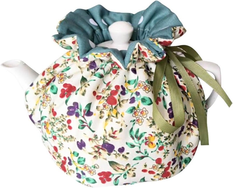 Yangshine Vintage Handmade Tea Cozy, Nature Cotton Teapot Dust Proof Cover Insulated Kettle Tea Warmer for Home Kitchen Decor Tea Cozies for Hotel Restaurant Tea Party (Cherry) - Image 1
