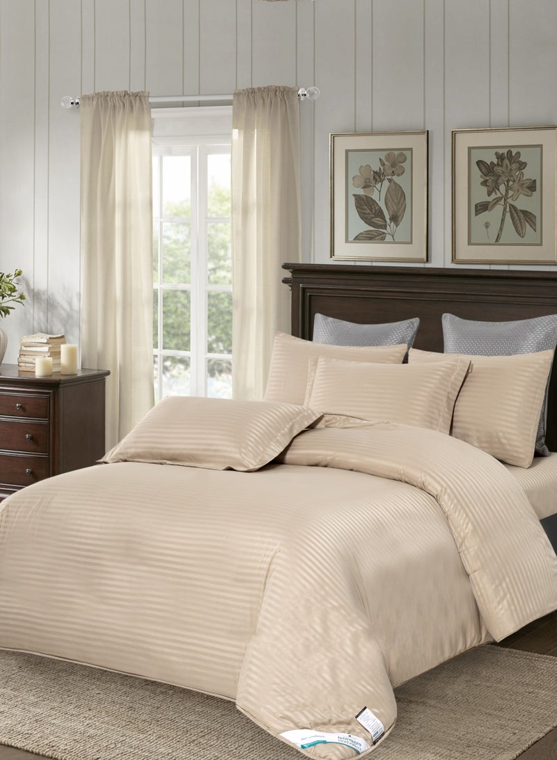 Donetella Duvet Set 6-Pcs King Size Striped Microfiber Bed Set With 1 Duvet Cover(220 x 240 CM) 1 Fitted Sheet 2 Pillow Sham And 2 Pillowcases(Without Filler),Linen  - Image 1