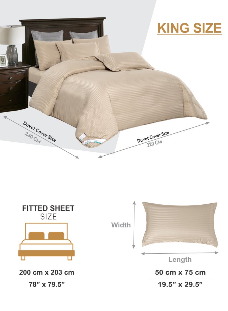 Donetella Duvet Set 6-Pcs King Size Striped Microfiber Bed Set With 1 Duvet Cover(220 x 240 CM) 1 Fitted Sheet 2 Pillow Sham And 2 Pillowcases(Without Filler),Linen  - Image 2