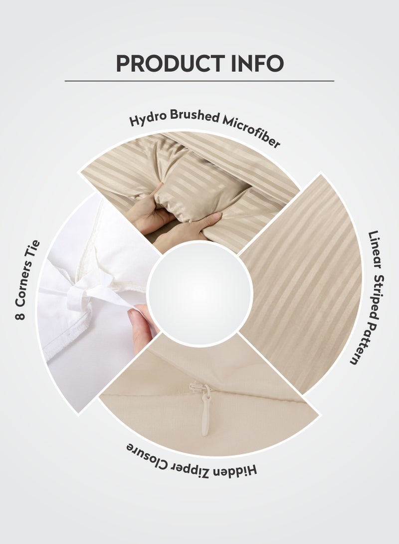 Donetella Duvet Set 6-Pcs King Size Striped Microfiber Bed Set With 1 Duvet Cover(220 x 240 CM) 1 Fitted Sheet 2 Pillow Sham And 2 Pillowcases(Without Filler),Linen  - Image 4