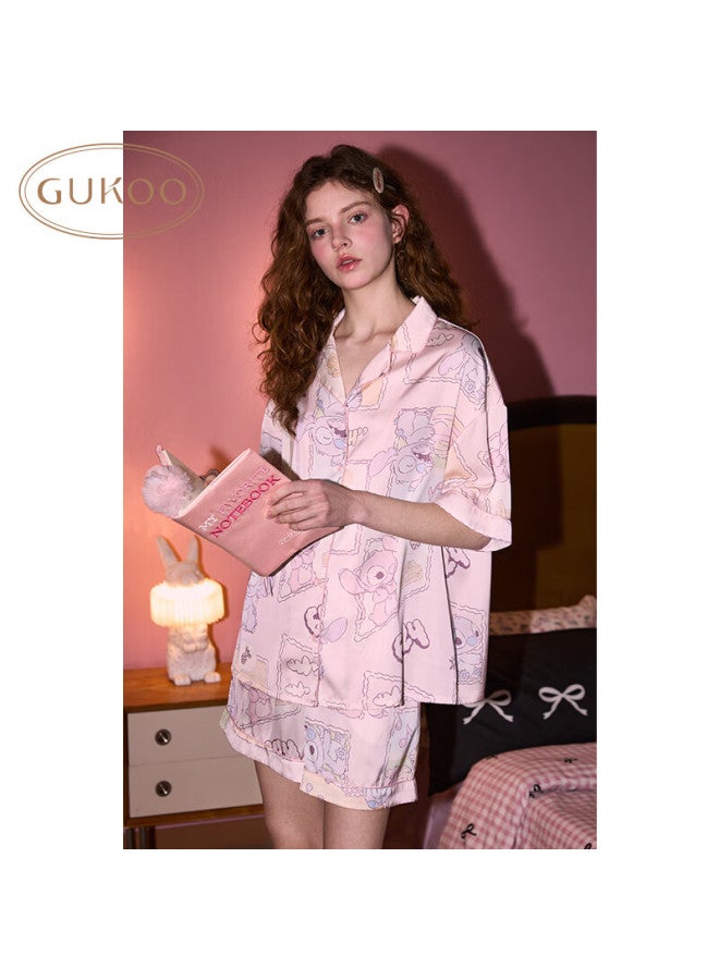 Gukoo Women's Summer Disney Series Sch Cartoon Printed Ladies Homewear Set Jam Red M - Image 4