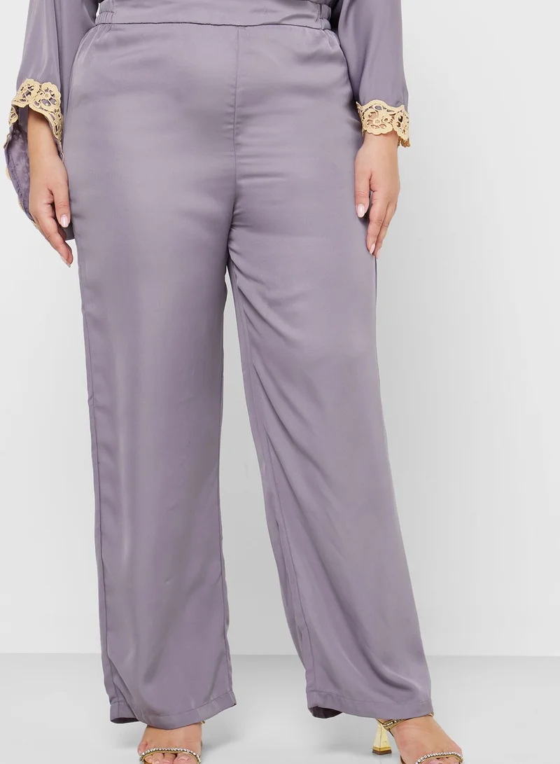 Hayas Closet Curve Broidered Hem Tunic & Pants Set