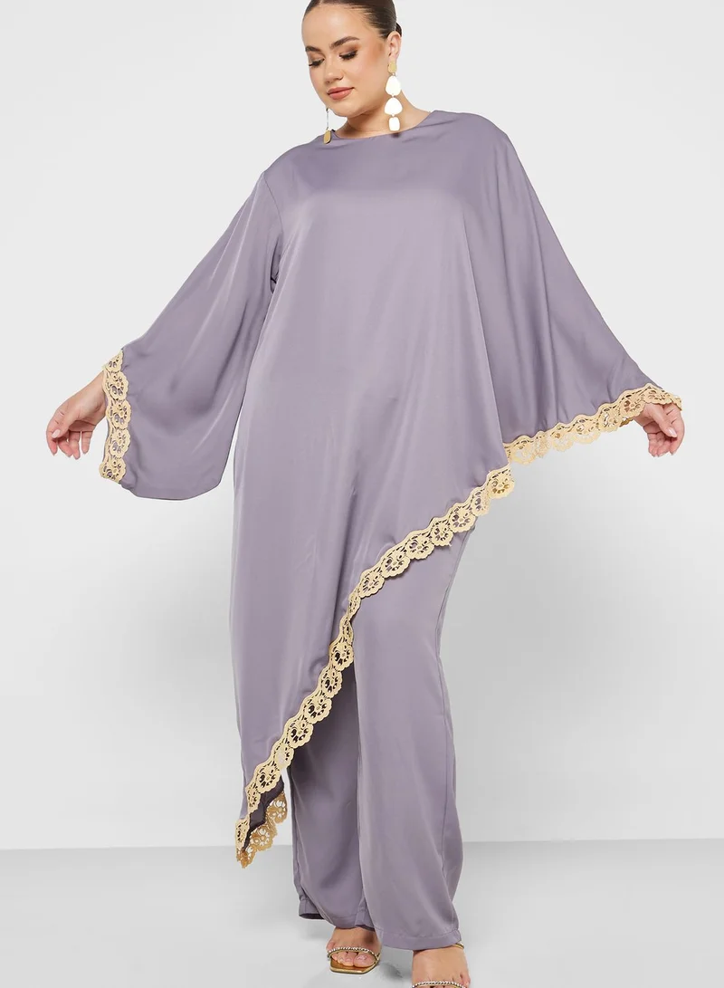 Hayas Closet Curve Broidered Hem Tunic & Pants Set
