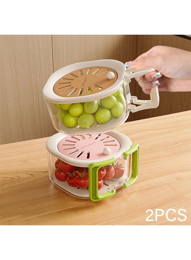 2PCS Fruit Vegetable Washing Bowl with Strainer, Multifunctional Produce Washer, Berry Container, Lettuce Keeper for Fridge Refrigerator Organization, Portable Strainers and Colander for Kitchen (Strawberry powder+Coffee color) - Image 1