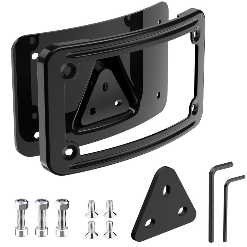 WFCYX 3148 Black 3 Hole Curved Laydown License Plate Mount Bracket w/Frame, Fit for All Harley Davidson Model w/Standard 3-Bolt Mounted License Plate Bracket, 02-08 VTX1800R/S/T, 03-09 VTX1300R/S/T - Image 1