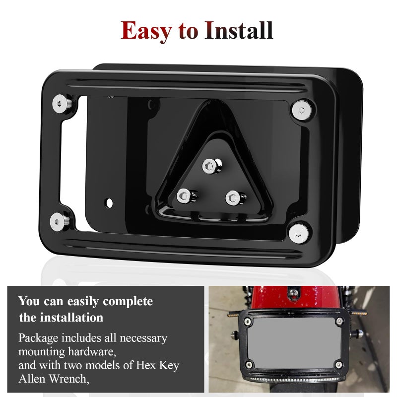 WFCYX 3148 Black 3 Hole Curved Laydown License Plate Mount Bracket w/Frame, Fit for All Harley Davidson Model w/Standard 3-Bolt Mounted License Plate Bracket, 02-08 VTX1800R/S/T, 03-09 VTX1300R/S/T - Image 5