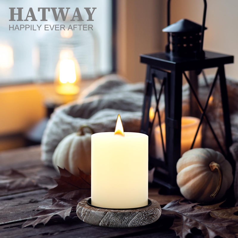 Hatway Wood Candle Holder Farmhouse Decor Wooden Pillar Candles Tray for Table Centerpiece Small Decorative Tray Riser Round Wooden Plate Pedestal Stand for Coffee Table for Christmas Decor-Bai-2 - Image 3