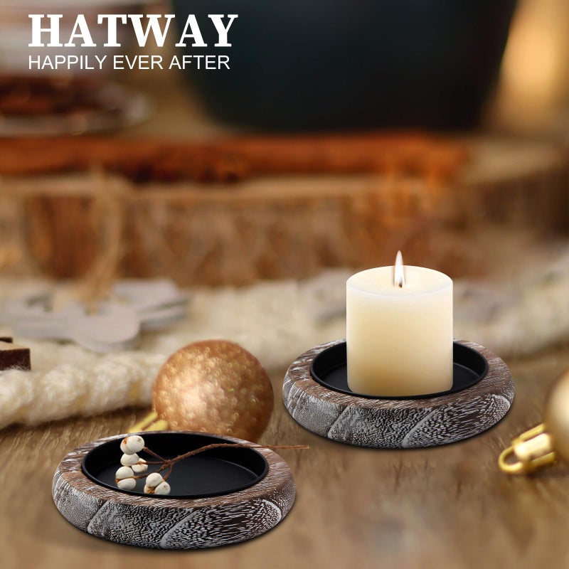Hatway Wood Candle Holder Farmhouse Decor Wooden Pillar Candles Tray for Table Centerpiece Small Decorative Tray Riser Round Wooden Plate Pedestal Stand for Coffee Table for Christmas Decor-Bai-2 - Image 5
