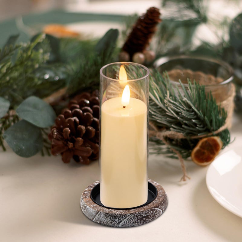 Hatway Wood Candle Holder Farmhouse Decor Wooden Pillar Candles Tray for Table Centerpiece Small Decorative Tray Riser Round Wooden Plate Pedestal Stand for Coffee Table for Christmas Decor-Bai-2 - Image 2