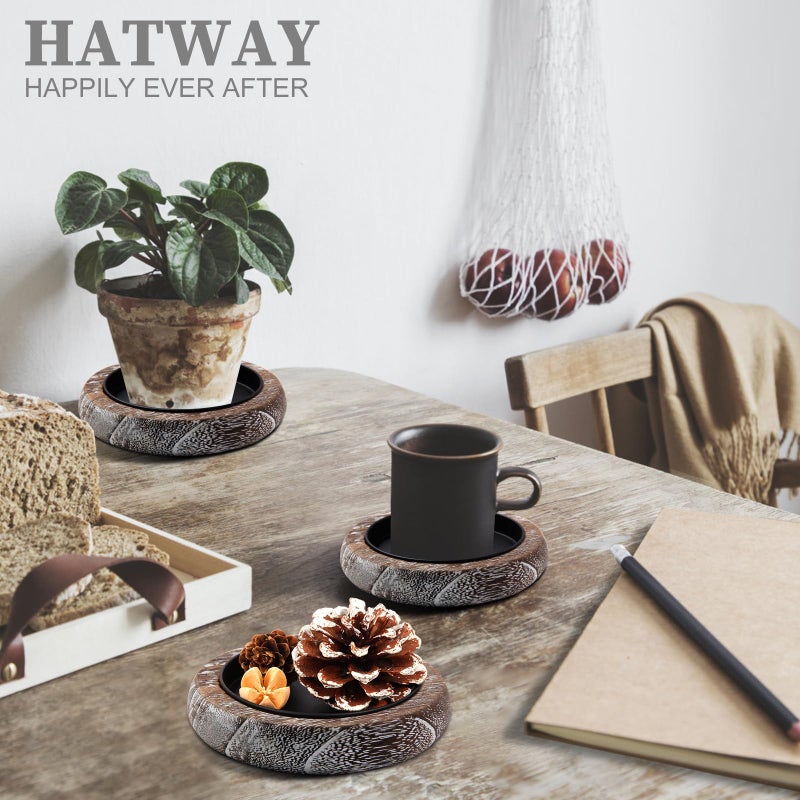 Hatway Wood Candle Holder Farmhouse Decor Wooden Pillar Candles Tray for Table Centerpiece Small Decorative Tray Riser Round Wooden Plate Pedestal Stand for Coffee Table for Christmas Decor-Bai-2 - Image 4