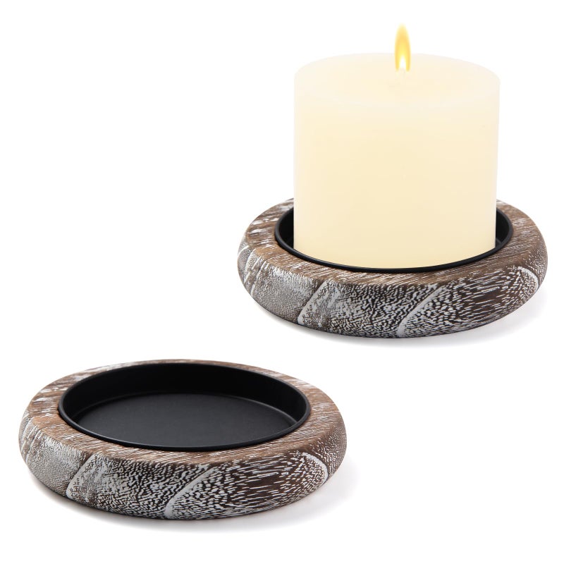 Hatway Wood Candle Holder Farmhouse Decor Wooden Pillar Candles Tray for Table Centerpiece Small Decorative Tray Riser Round Wooden Plate Pedestal Stand for Coffee Table for Christmas Decor-Bai-2 - Image 1