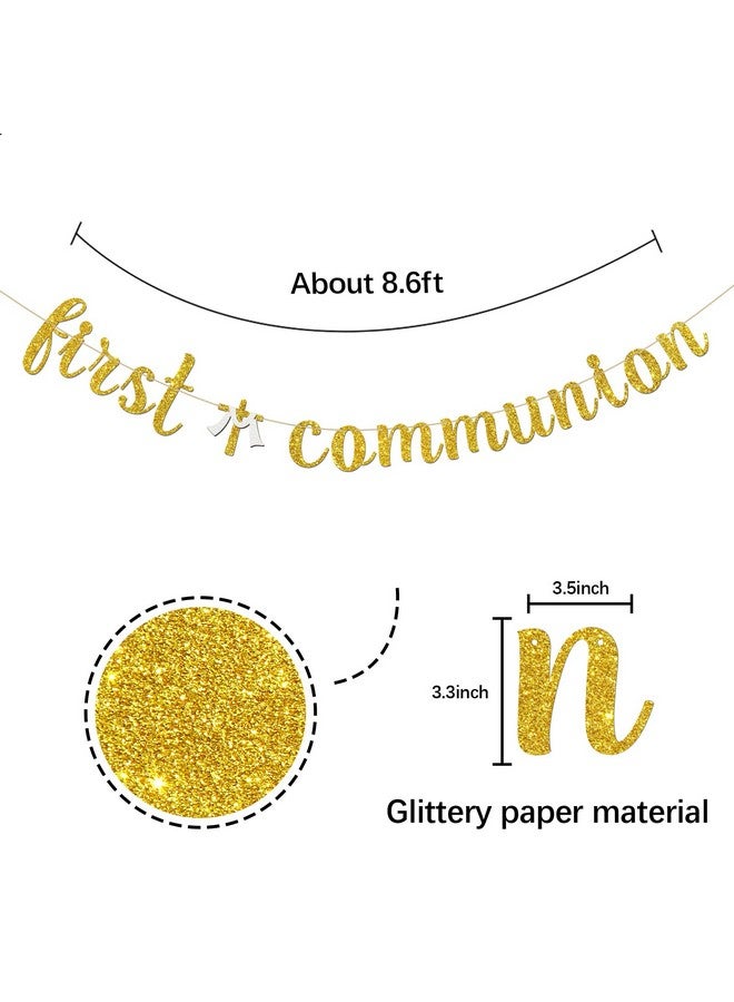 INNORU First Communion Banner, Religious God Bless Party Hanging Bunting, Baby Shower Christening Baptism Party Decorations Supplies Banner, Gold Glitter - Image 2