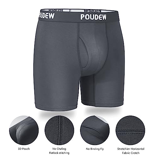 POUDEW Men's Breathable Viscose Moisture Wicking No Roll Waistband Tagless Underwear Boxer Briefs, Pack of 5 (XX-Large, Black/Grey/Navy/Blue/Red) - Image 4