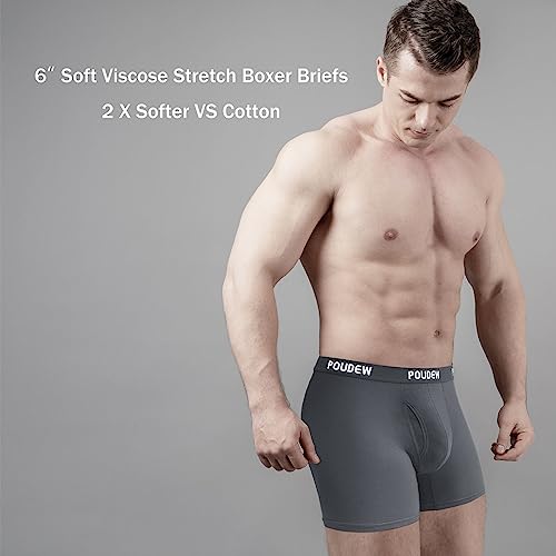 POUDEW Men's Breathable Viscose Moisture Wicking No Roll Waistband Tagless Underwear Boxer Briefs, Pack of 5 (XX-Large, Black/Grey/Navy/Blue/Red) - Image 2