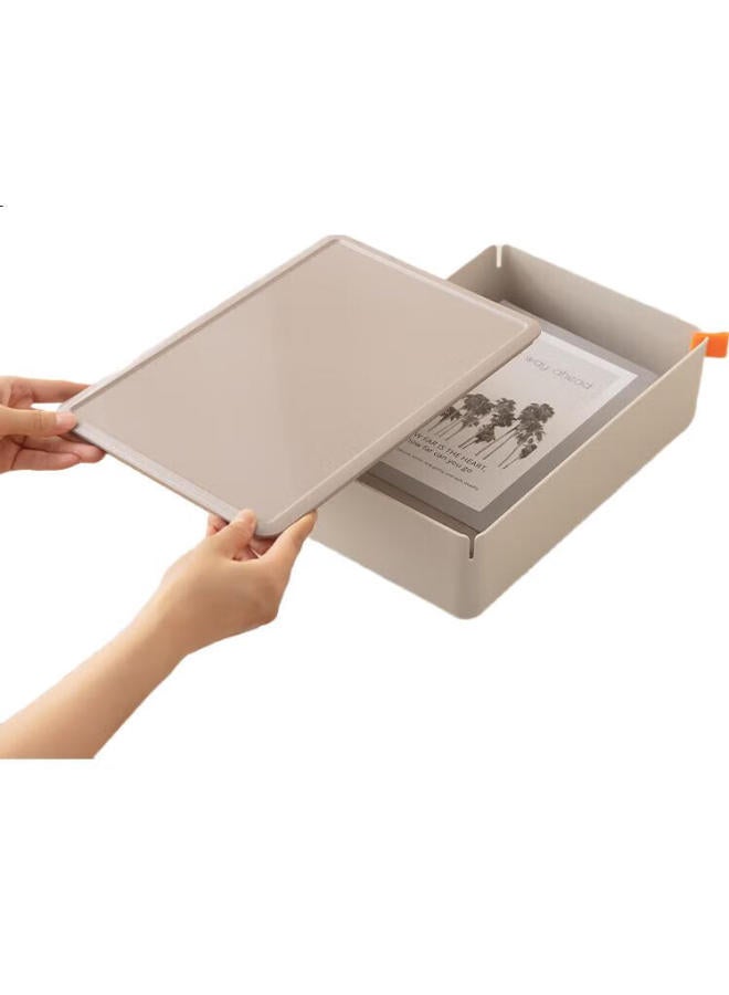 Deli [3.6L Capacity] Large Desktop Storage Box With Lid, Dust-Proof, Pen Holder, Stationery Organizer, Cosmetic Storage Container, Small Item Storage Box, Xdm12 Light Gray - Image 1