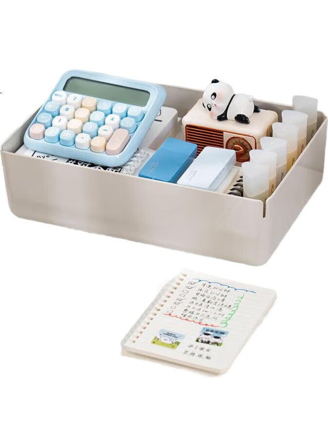 Deli [3.6L Capacity] Large Desktop Storage Box With Lid, Dust-Proof, Pen Holder, Stationery Organizer, Cosmetic Storage Container, Small Item Storage Box, Xdm12 Light Gray - Image 3