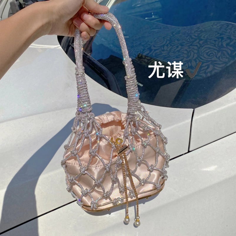 Fashion Casual Handmade Woven Bag Niche Design Beaded Chain Simple All-Match High-End Portable Vegetable Basket Bag - Image 3