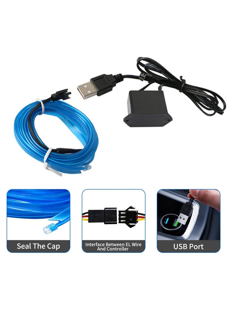 Loquat EL Wire Car LED Interior Strip Light, USB Neon Wire Lights Glowing Electroluminescent Wire Ambient Lighting Kit for Car Decorations Interior (5M/16.5FT) - Image 5