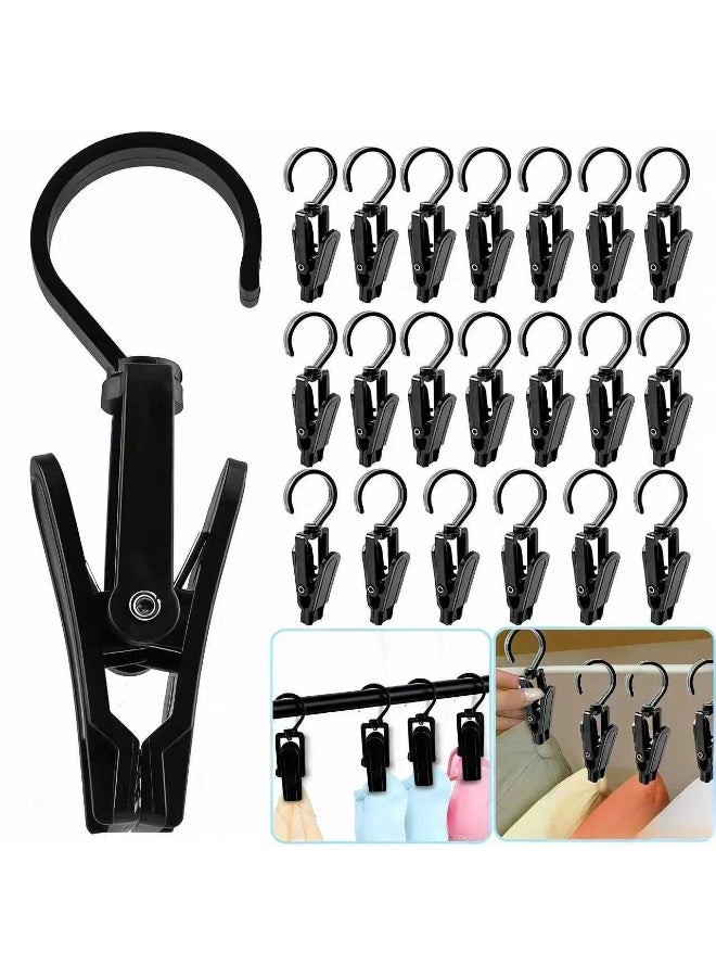 olayks 20 Pcs Clothes Drying Clips Laundry Hooks,360 Degrees Rotary Plastic Hanging Hanger,Multipurpose Closet Organizer For Bathroom Wardrobe Kitchen Office,Home Travel(Black) - Image 1