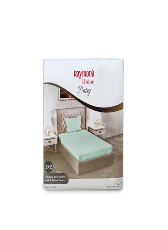 Raymond Single Sheet 120 Thread Count Luxurious Mercerized 100% Cotton Bedding Solid Pre Shrunk Percale Finish Bed Linen 2 Bedsheet and 2 Pillow Case - Light Green (152 * 229 CM) - Image 3
