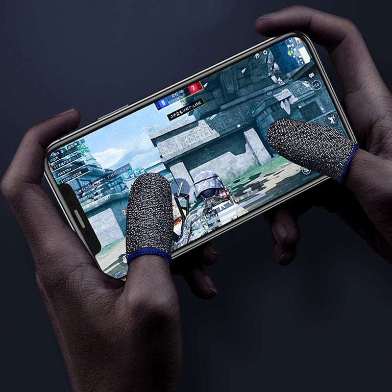 Mobile Game Controller Finger Sleeve Sets Anti-Sweat Breathable Full Touch Screen Sensitive Shoot Aim Joysticks Finger Set Silver Fiber Ultra-Thin Thumb Finger Sleeve for Mobile Phone Games - Image 3