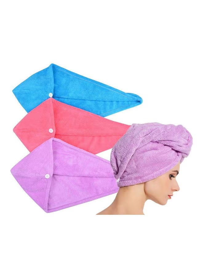 Pack Of 3 Microfiber Hair Towel Wrap Multicolour 65x24cm - Image 1