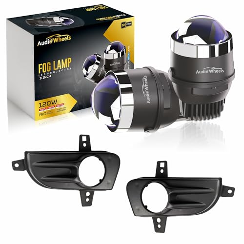 Audio Wheels 3" LED Projector Fog Lamp with Cover - 120W, Tri-Color (White/Warm/Yellow) | with Blue Tint Film | 12V/24V Fog Light for Car & Vehicle Modification | For Mahindra Bolero Neo & Scorpio - Image 1