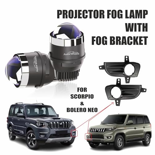 Audio Wheels 3" LED Projector Fog Lamp with Cover - 120W, Tri-Color (White/Warm/Yellow) | with Blue Tint Film | 12V/24V Fog Light for Car & Vehicle Modification | For Mahindra Bolero Neo & Scorpio - Image 2