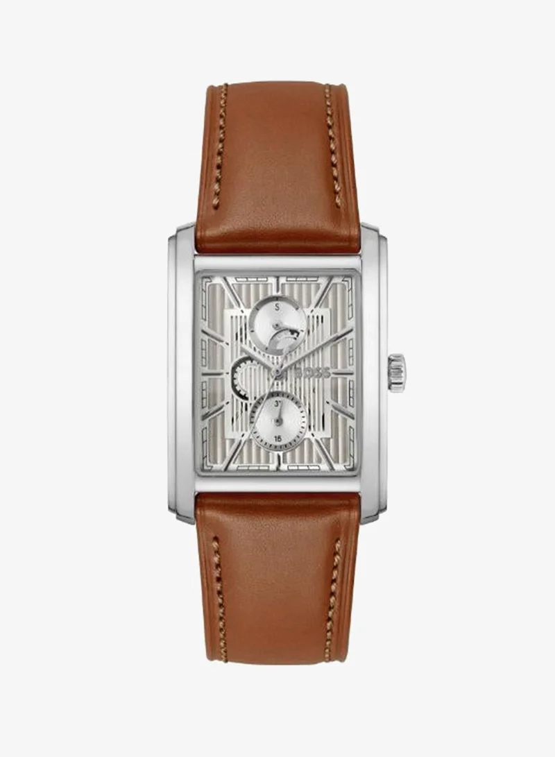 Principle Dress Multi Watch for Men with Silver Dial and Brown Leather Strap