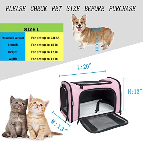 NextFri Soft Sided Carrier for Small Medium Cats Dogs,Removable Pad Collapsible Travel Pet Carrier Large Pink - Image 4