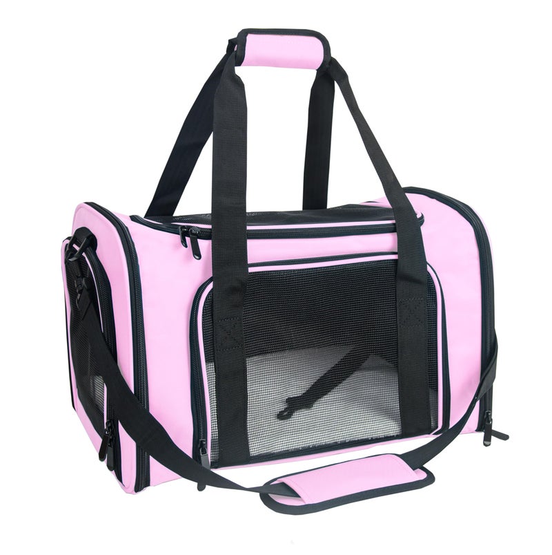 NextFri Soft Sided Carrier for Small Medium Cats Dogs,Removable Pad Collapsible Travel Pet Carrier Large Pink - Image 1