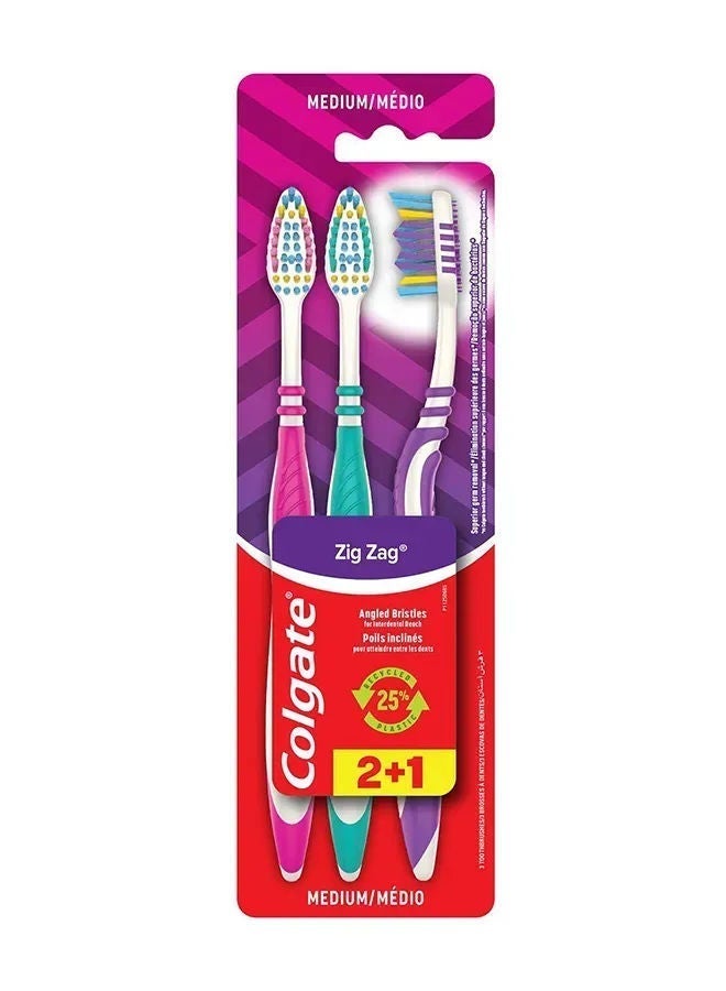 Colgate فرشاة أسنان زيغ زاغ، م، 3 قطع