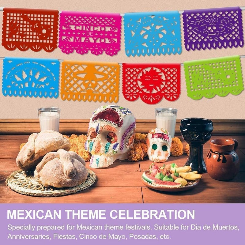 Asoulin 6PCS Mexican Party Banners, Cinco De Mayo Decoration Fiesta Party Decoration, Mexican Themed Party Decor 5 De Mayo Banner Plastic Papel Picado, Mexico Birthday Party Supplies -12 Patterns/90FT - Image 5