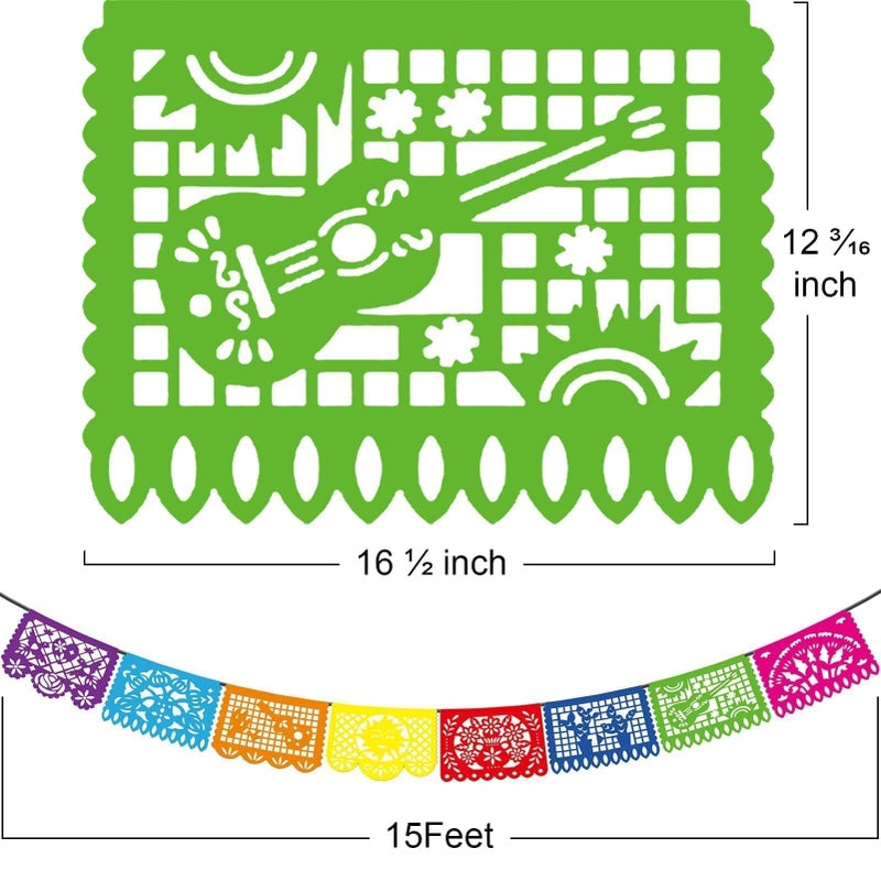 Asoulin 6PCS Mexican Party Banners, Cinco De Mayo Decoration Fiesta Party Decoration, Mexican Themed Party Decor 5 De Mayo Banner Plastic Papel Picado, Mexico Birthday Party Supplies -12 Patterns/90FT - Image 2