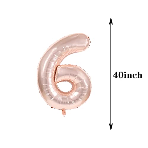 ZSNWGZ Sweet 6th Birthday Decorations Party Supplies,Rose Gold Number 6 Balloons,6th Foil Mylar Balloons Latex Balloon Decoration,Great 6th Birthday for Girls,Women,Men,Photo Props - Image 2