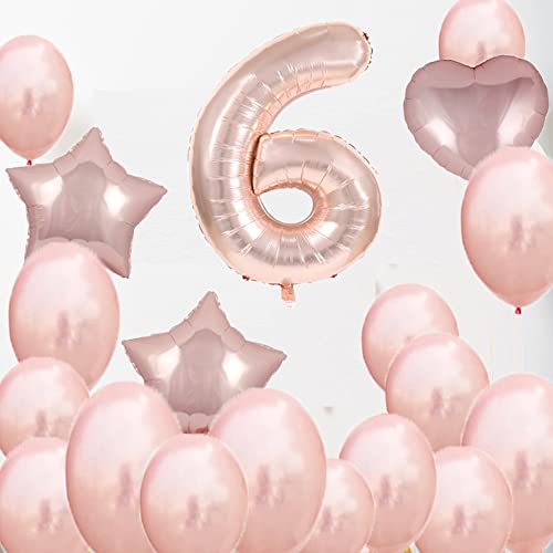 ZSNWGZ Sweet 6th Birthday Decorations Party Supplies,Rose Gold Number 6 Balloons,6th Foil Mylar Balloons Latex Balloon Decoration,Great 6th Birthday for Girls,Women,Men,Photo Props - Image 5