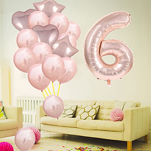ZSNWGZ Sweet 6th Birthday Decorations Party Supplies,Rose Gold Number 6 Balloons,6th Foil Mylar Balloons Latex Balloon Decoration,Great 6th Birthday for Girls,Women,Men,Photo Props - Image 4
