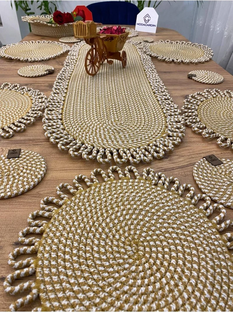 بدز ديري BDZ Leather Wicker Jute Presentation Plate Mat American Service Runner Basket and Cup Holder 14 Pieces