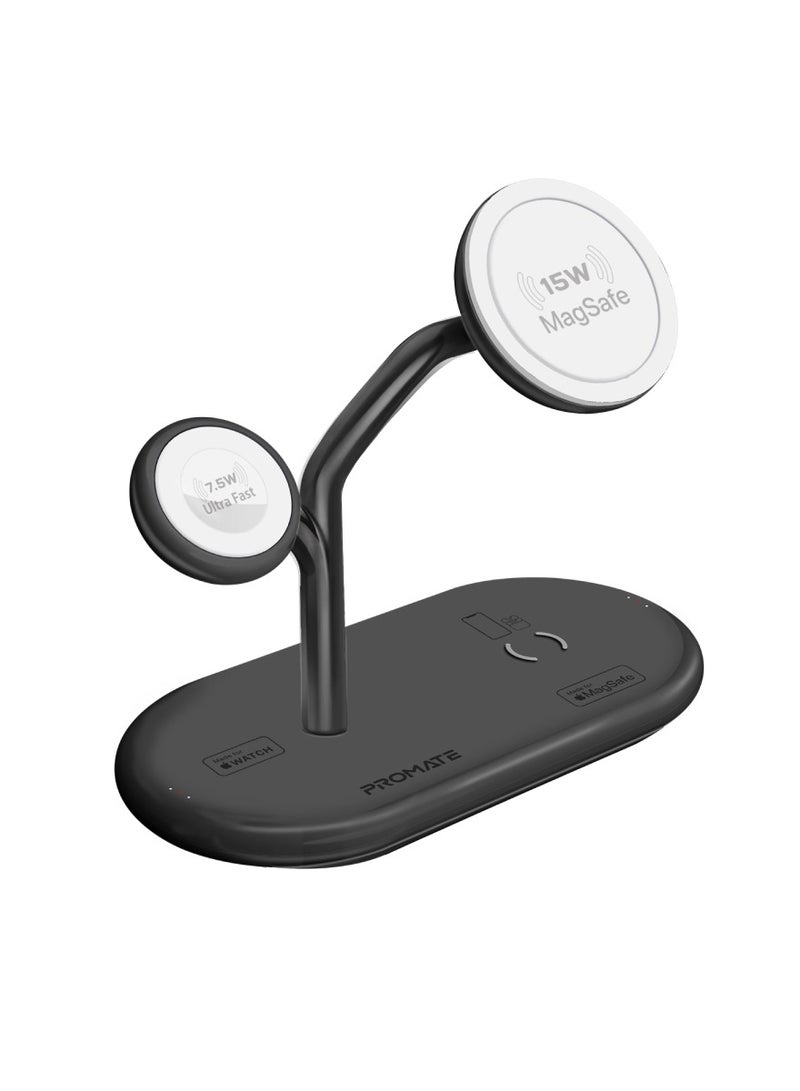 بروميت Synergy-Pro 4-in-1 MFi Wireless Charging Station,15W MagSafe Fast Charging Stand, 7.5W Apple Watch Charger, 10W Qi AirPods Dock, 24W USB-C PD for iPhone 17/17Pro/16 Samsung S26/S25, Black Black - Image 1