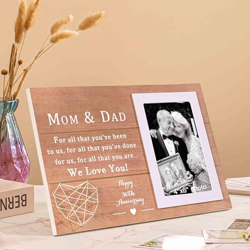 NZY Mom and Dad Love Story Gift Birthday Christmas Gift for presents Fifty Years of Marriage Wooden Handmade Picture Photo Frame Newly Engaged Present Fits 6"x 4" Photo for All That You're Been to Us - Image 5