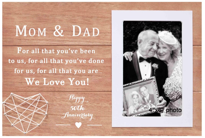 NZY Mom and Dad Love Story Gift Birthday Christmas Gift for presents Fifty Years of Marriage Wooden Handmade Picture Photo Frame Newly Engaged Present Fits 6"x 4" Photo for All That You're Been to Us - Image 1