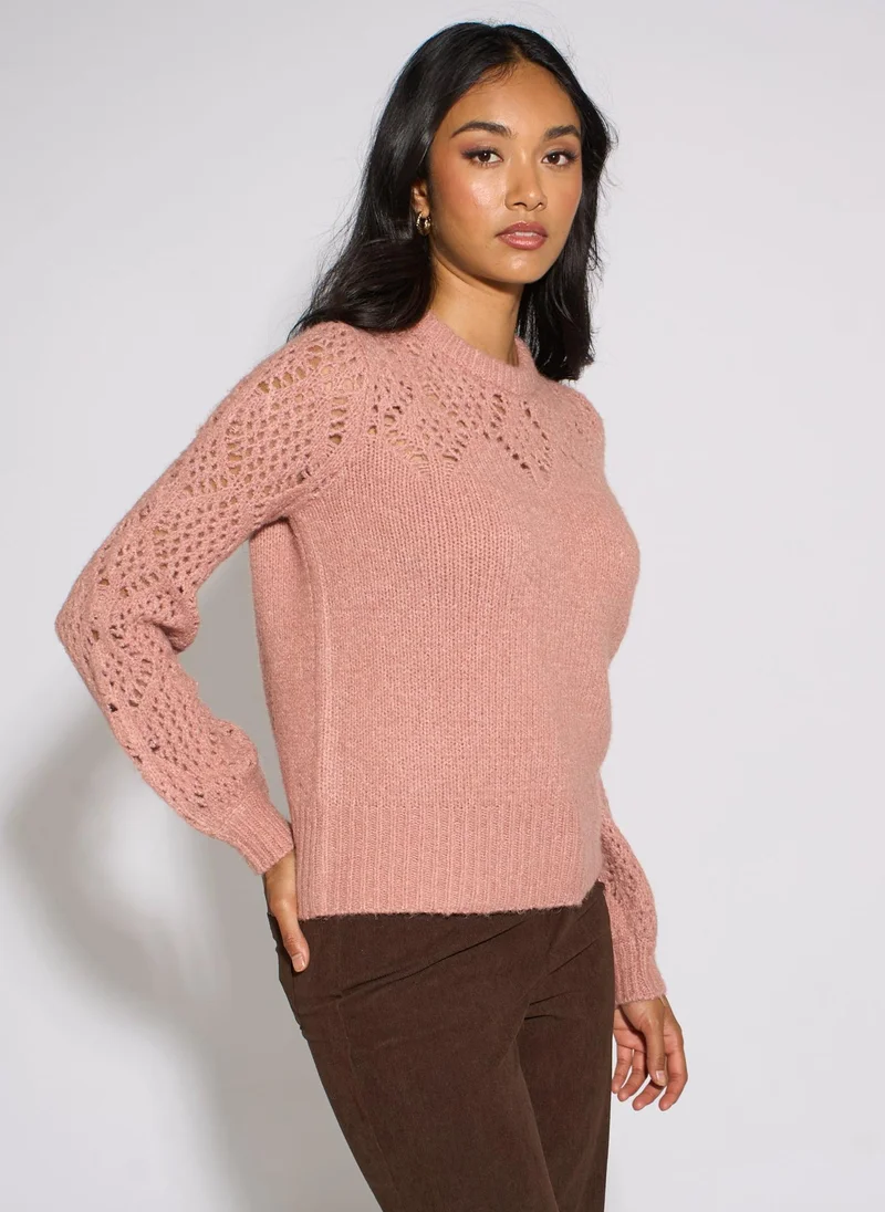 Gini London  Pink Crochet Yoke Long Sleeve Jumper for Women | Best Price UAE
